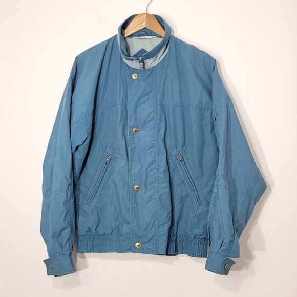 Club International Y2K Teal Blue Windbreaker Jacket Snap Zip Front Retro Small - Picture 1 of 12
